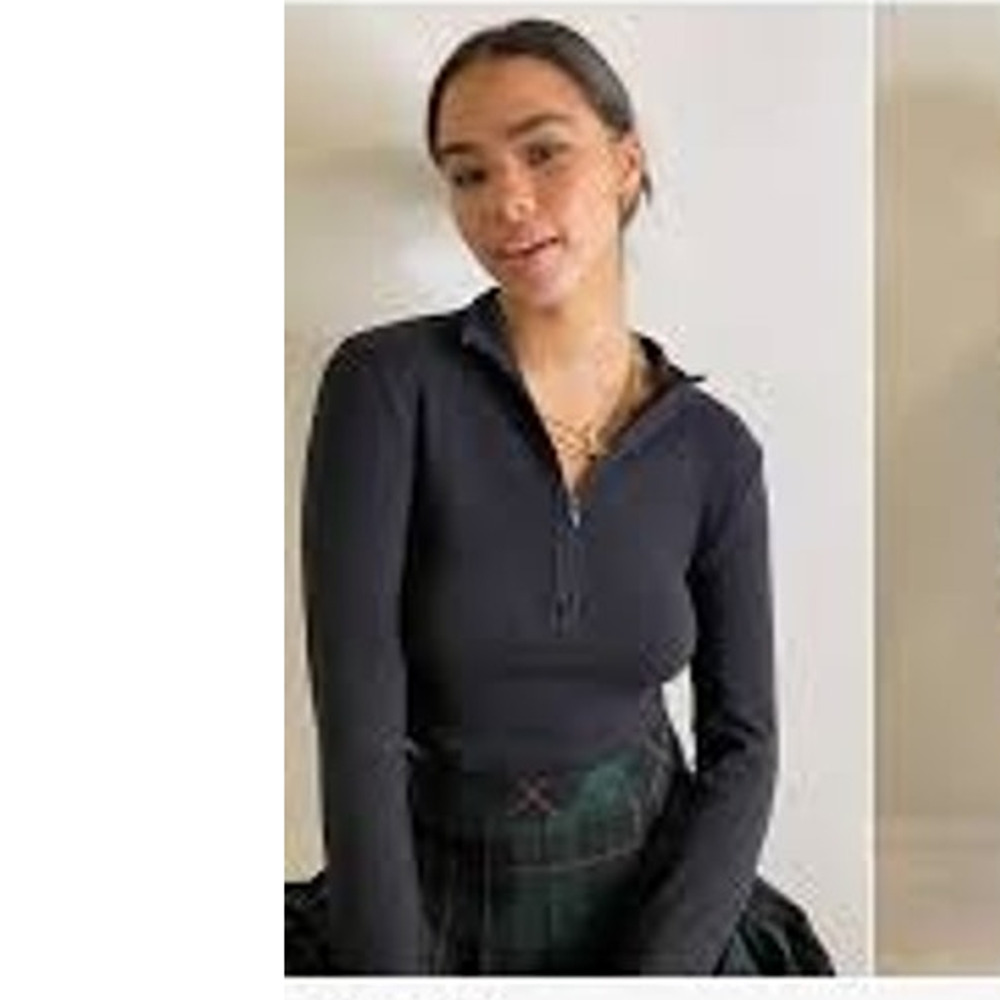 Sunday Best Women's BestHug Monarch 1/2 Zip ribbed Top Long Sleeve Black Size S